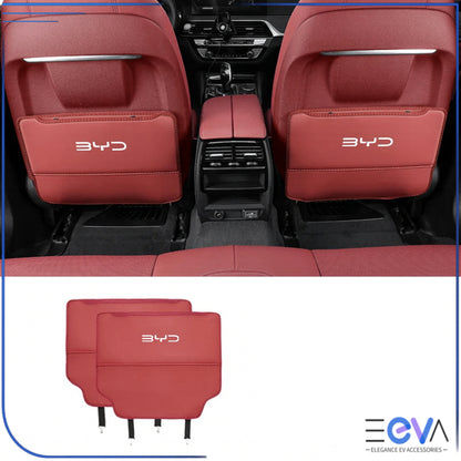 Red PU leather anti-kick seat back protector for BYD from EEVA Store