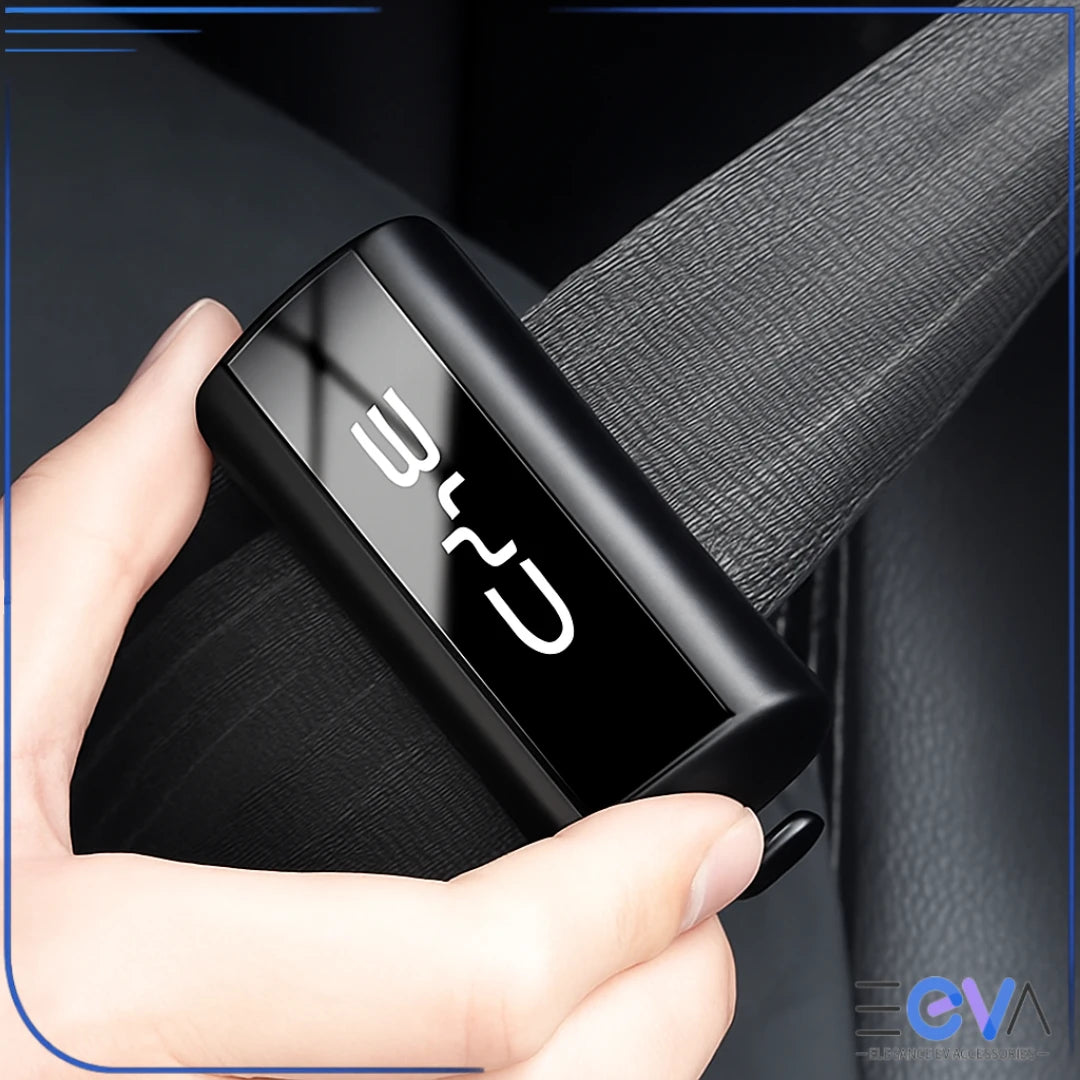 BYD seat belt clip limiter shown in use, demonstrating smooth adjustment to control belt tension from EEVA Store Australia.
