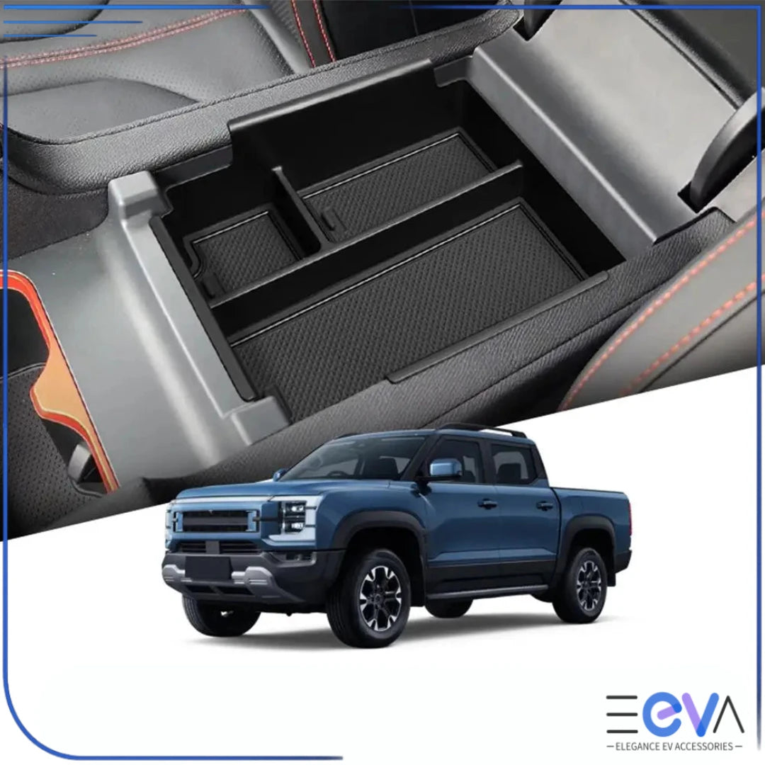 BYD Shark 6 armrest storage box installed in centre console, adding organised compartments for daily items from EEVA Store Australia.