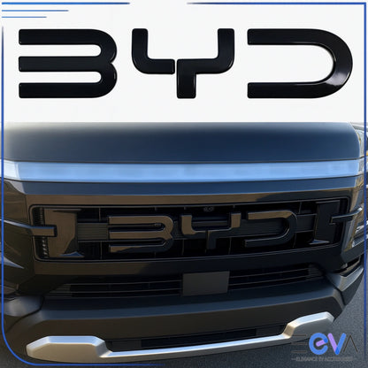 BYD Shark 6 front grille with gloss black emblem overlay installed for aggressive styling upgrade from EEVA Store Australia.