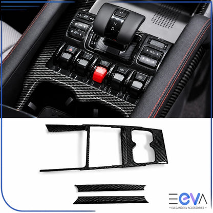 BYD Shark 6 carbon fibre gear shift panel trim cover fitted around shifter and switch area from EEVA Store Australia.