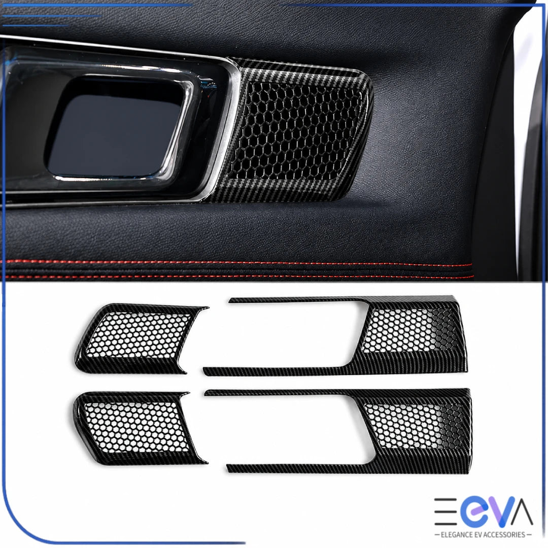 BYD Shark 6 carbon fibre inner door handle trim covers with mesh-style inserts from EEVA Store Australia.