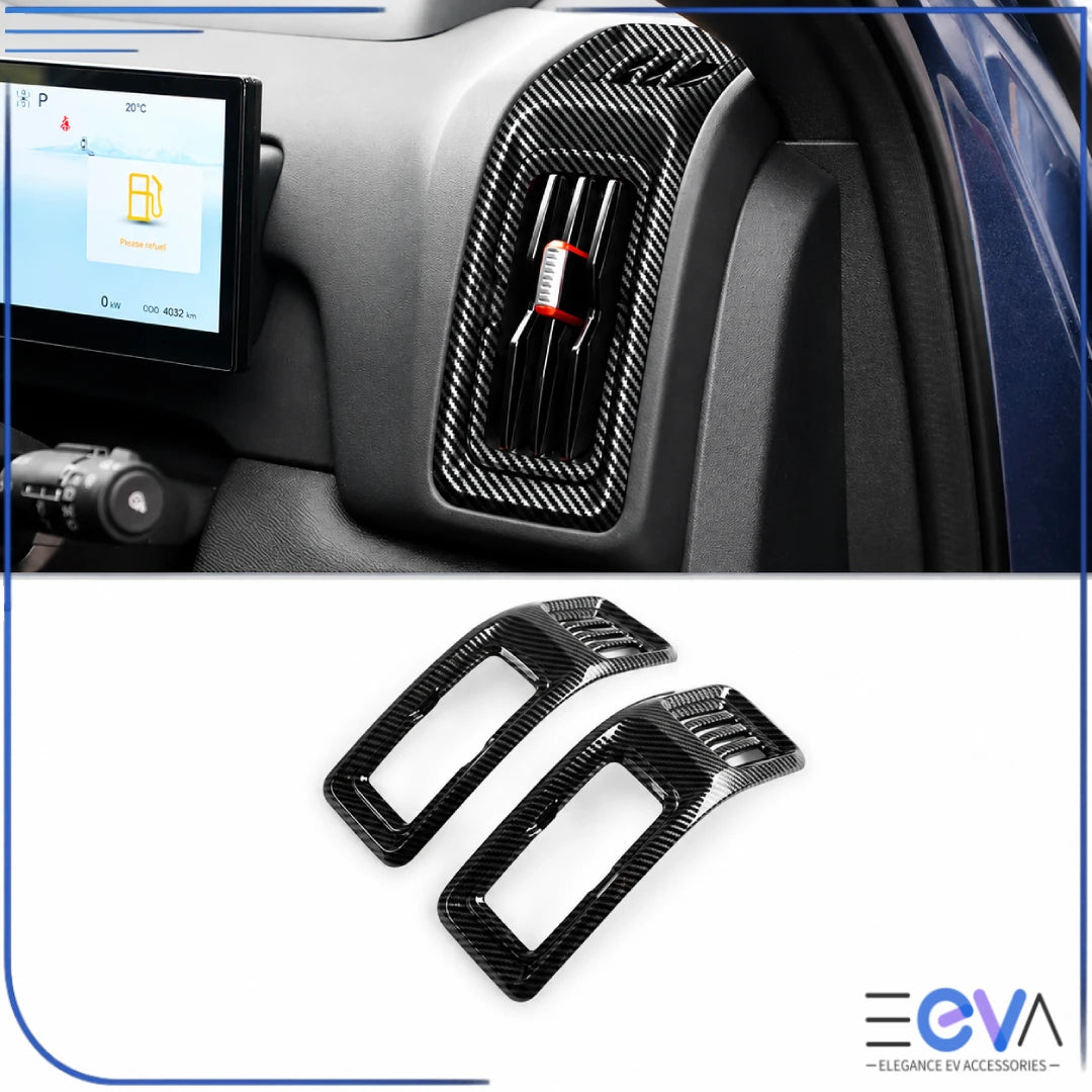 BYD Shark 6 carbon fibre side air outlet trim covers fitted on dash vent surround from EEVA Store Australia.
