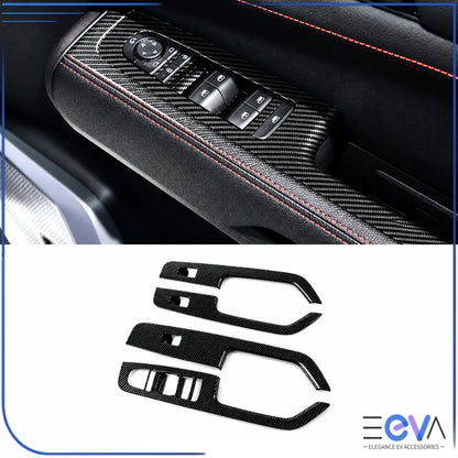 BYD Shark 6 carbon fibre window switch panel trim covers fitted on door controls from EEVA Store Australia.