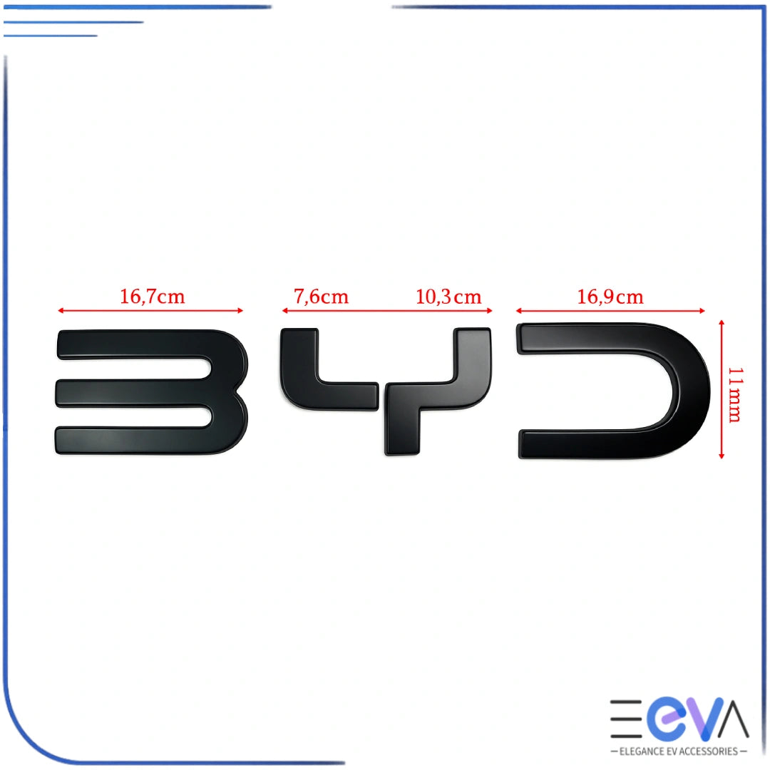 BYD Shark 6 front emblem cover showing precise letter dimensions for accurate fitment from EEVA Store Australia.