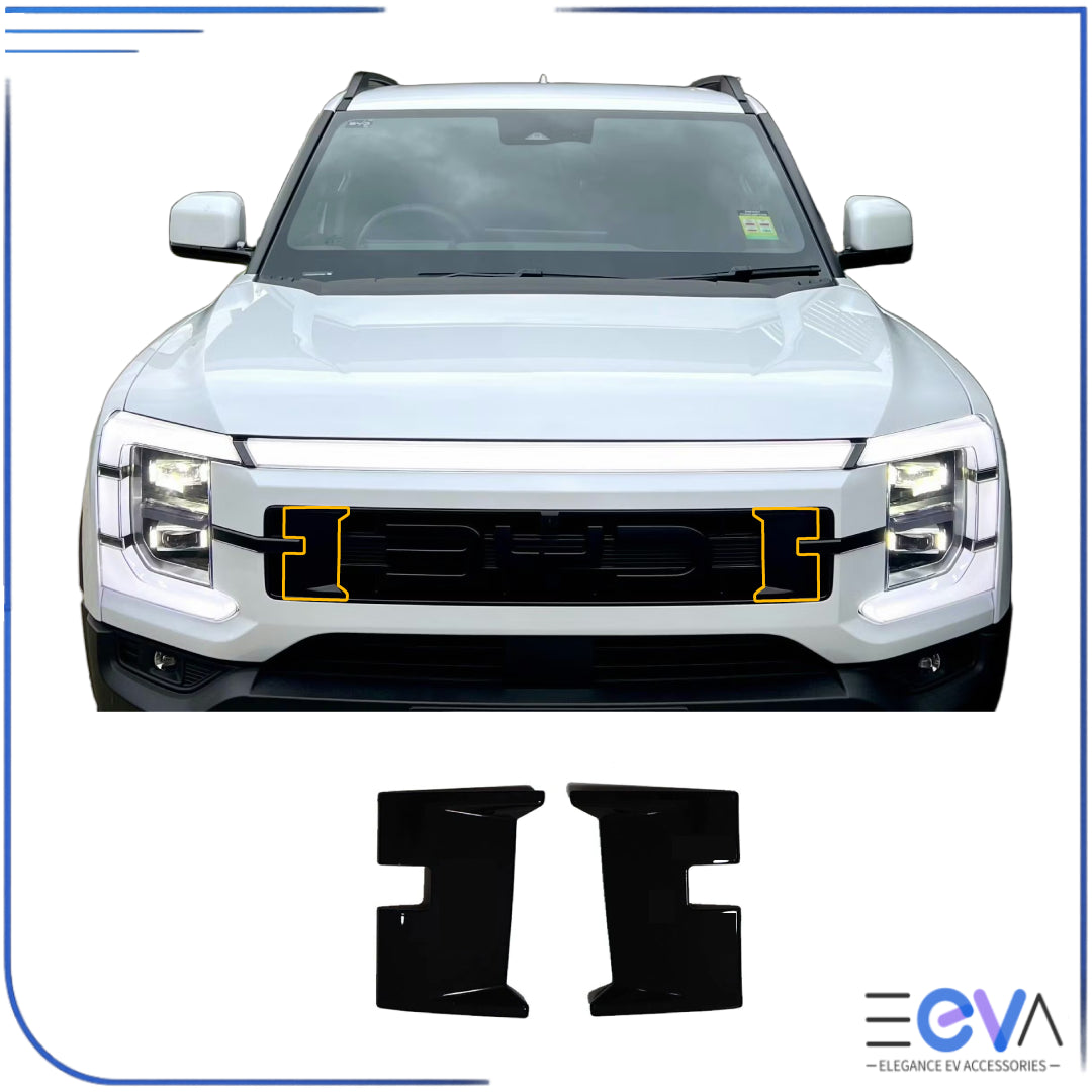 BYD Shark 6 grille side panel cover in gloss black finish shown off the vehicle, adding a sleek and premium contrast from EEVA Store Australia.