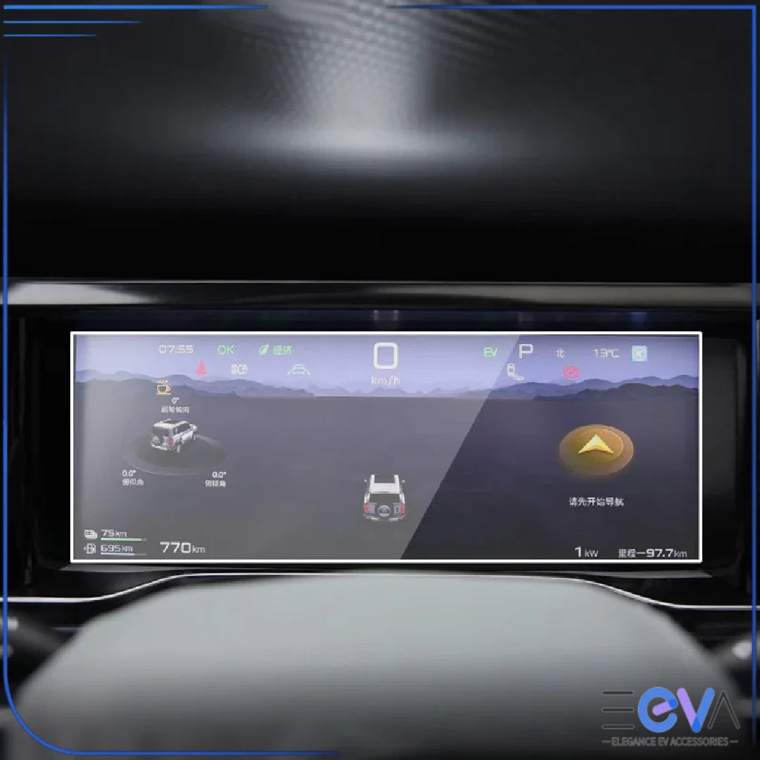BYD Shark 6 10.25 inch instrument panel screen protector installed, protecting the digital cluster with a clear tempered glass finish from EEVA Store Australia.