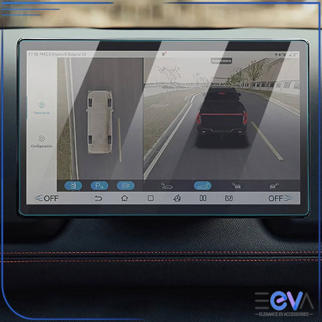 BYD Shark 6 15.6 inch multimedia screen protector installed, maintaining touch response and clear visibility during driving from EEVA Store Australia.