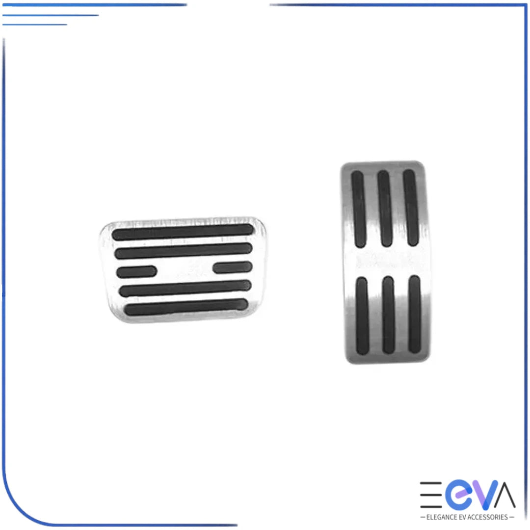 BYD Shark 6 silver aluminium pedal covers with brushed finish and rubber grip inserts from EEVA Store Australia.