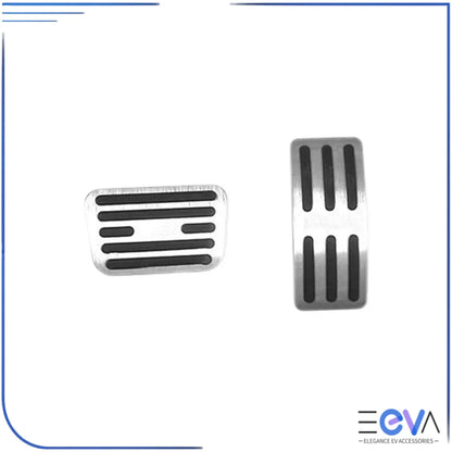 BYD Shark 6 silver aluminium pedal covers with brushed finish and rubber grip inserts from EEVA Store Australia.
