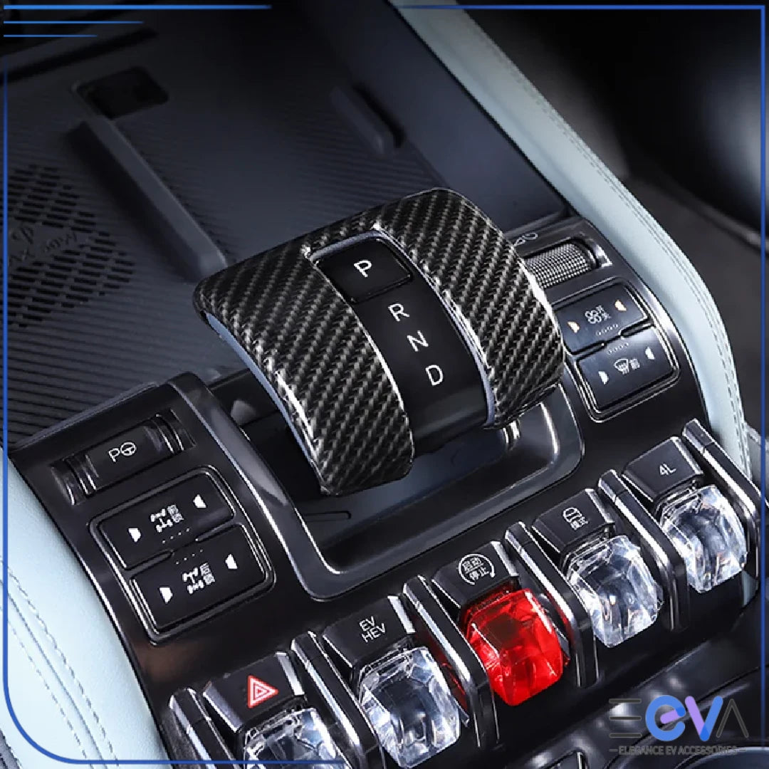 BYD Shark 6 shift knob cover in carbon fibre finish installed on centre console from EEVA Store Australia