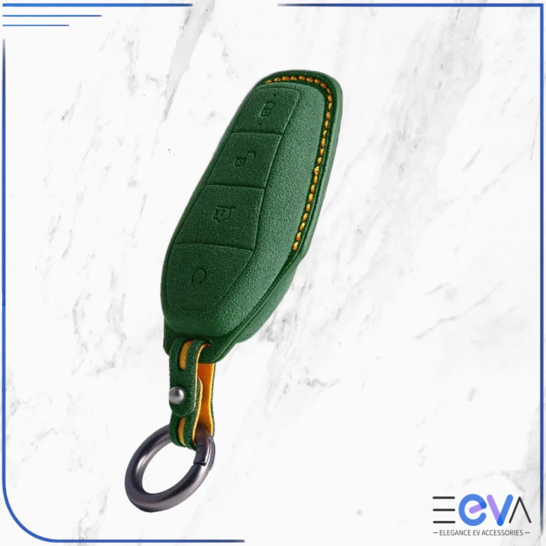 BYD suede leather key cover in dark green from EEVA Store Australia