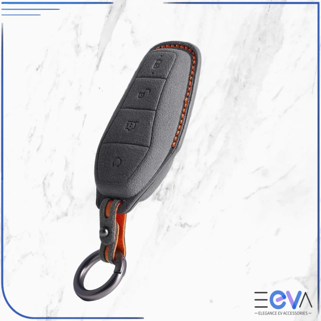 BYD suede leather key cover in grey from EEVA Store Australia