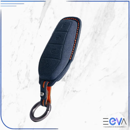 BYD suede leather key cover in navy from EEVA Store Australia
