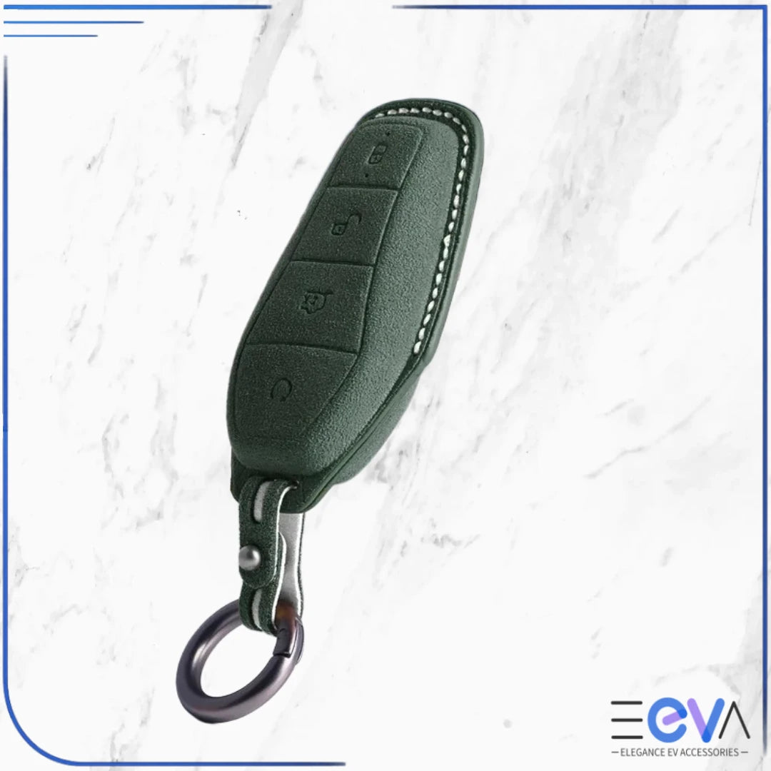 BYD suede leather key cover in olive green from EEVA Store Australia