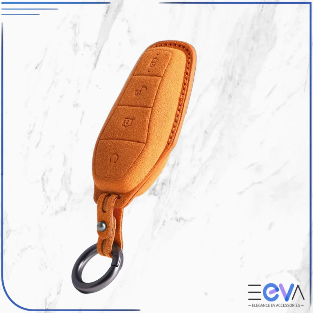 BYD suede leather key cover in orange from EEVA Store Australia