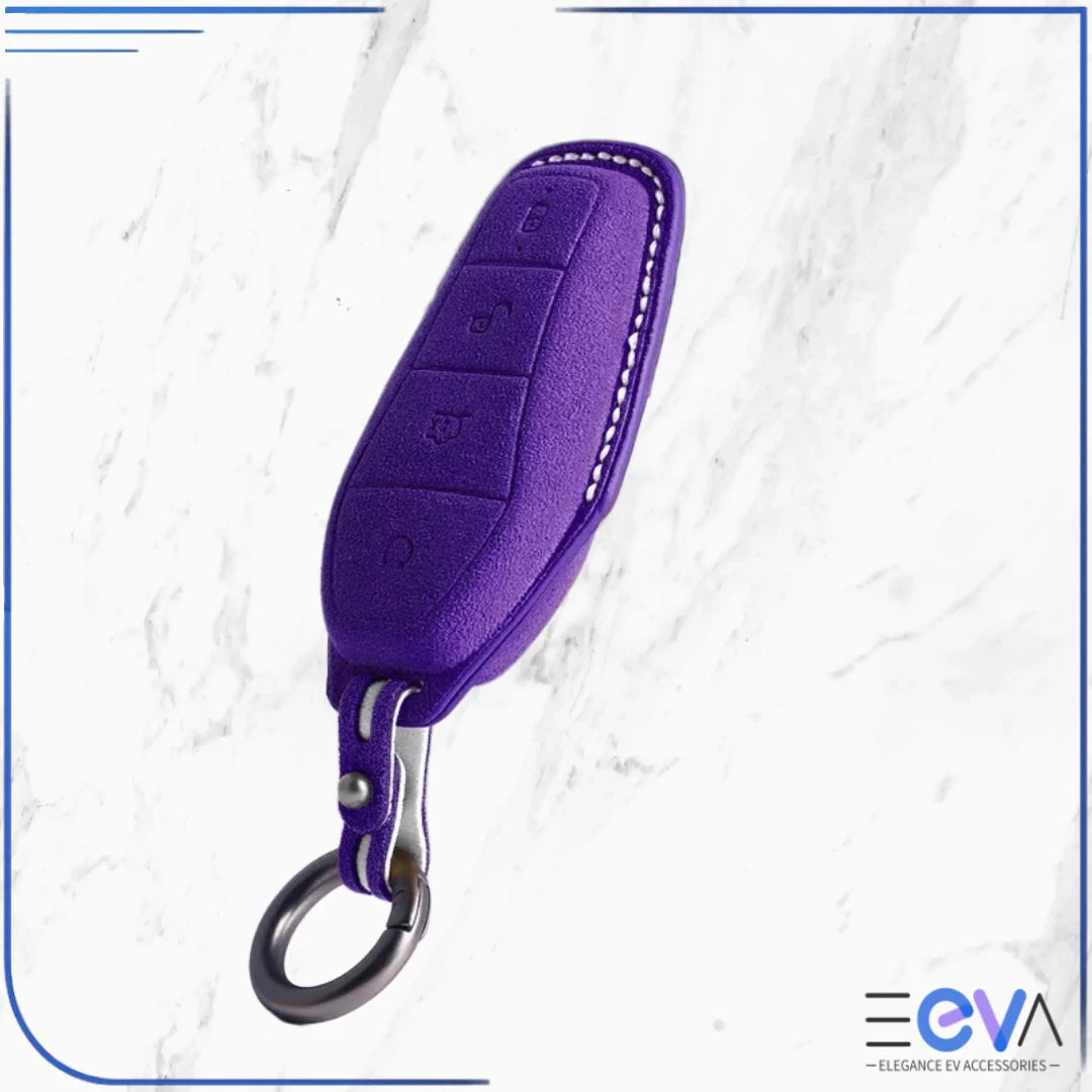 BYD suede leather key cover in purple from EEVA Store Australia