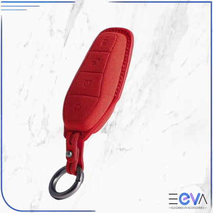 BYD suede leather key cover in red from EEVA Store Australia