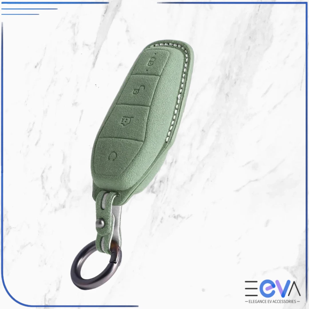BYD suede leather key cover in sage green from EEVA Store Australia