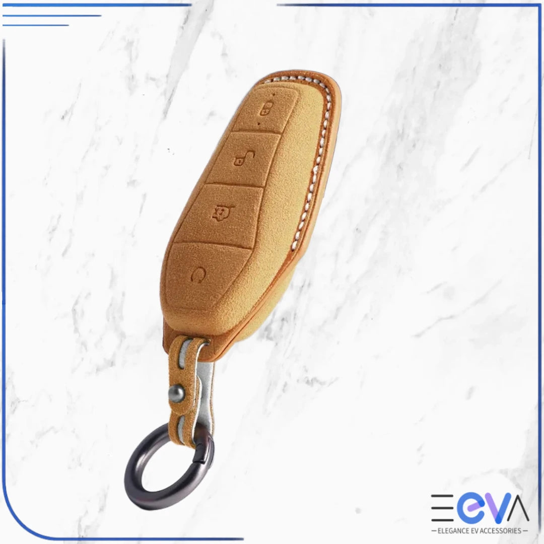 BYD suede leather key cover in tan from EEVA Store Australia