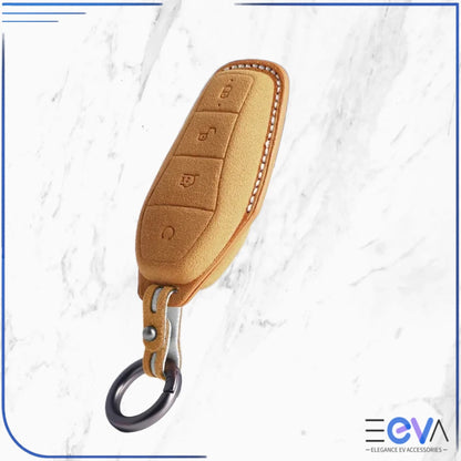 BYD suede leather key cover in tan from EEVA Store Australia