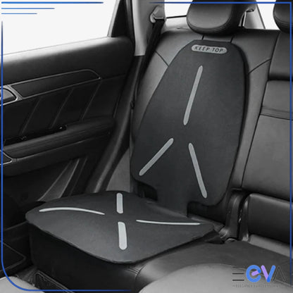 Universal baby car seat protector in black fabric variant, providing breathable comfort and non-slip backing from EEVA Store Australia.