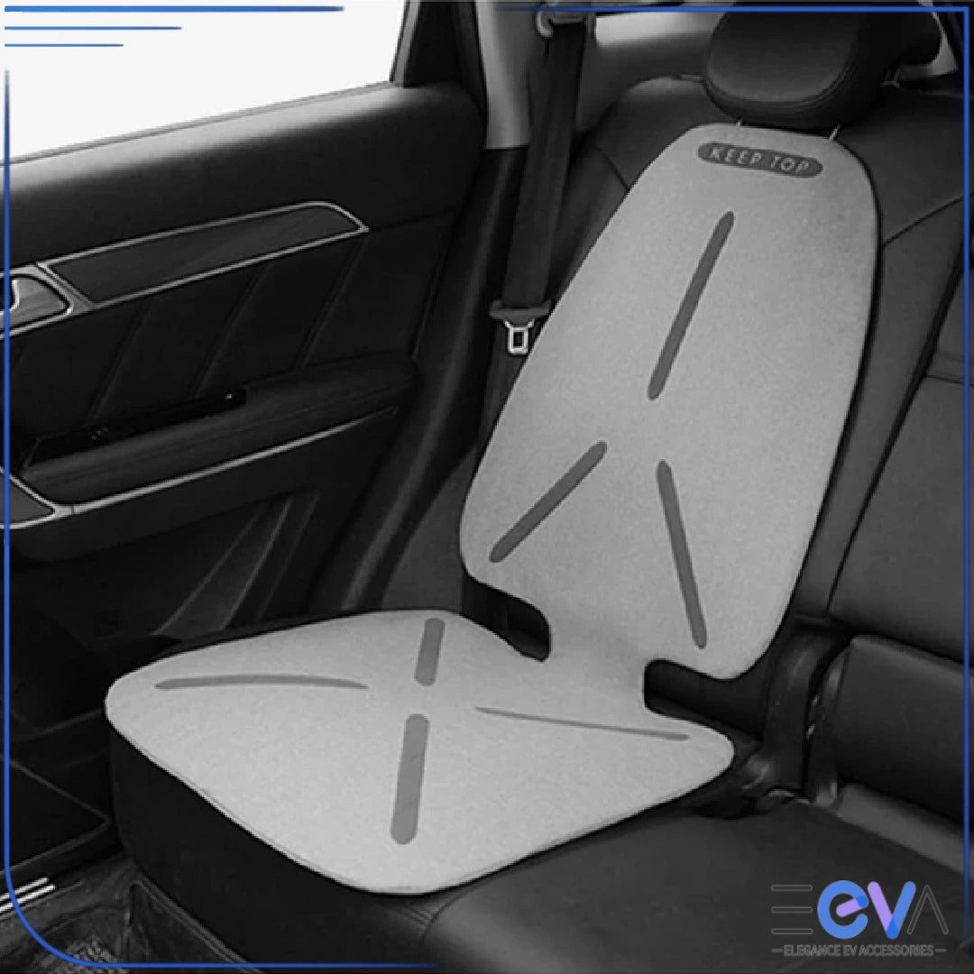 Universal baby car seat protector in grey fabric variant, designed to protect upholstery while blending with light interiors from EEVA Store Australia.