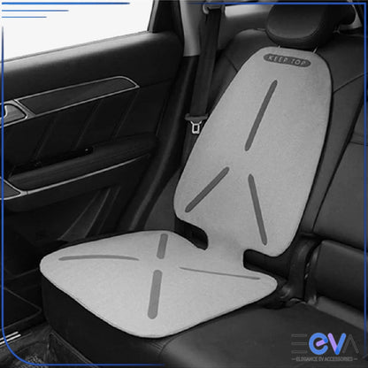 Universal baby car seat protector in grey fabric variant, designed to protect upholstery while blending with light interiors from EEVA Store Australia.