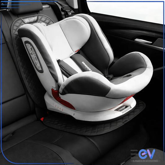 Universal baby car seat protector installed, showing secure fit on headrest and seat base from EEVA Store Australia.