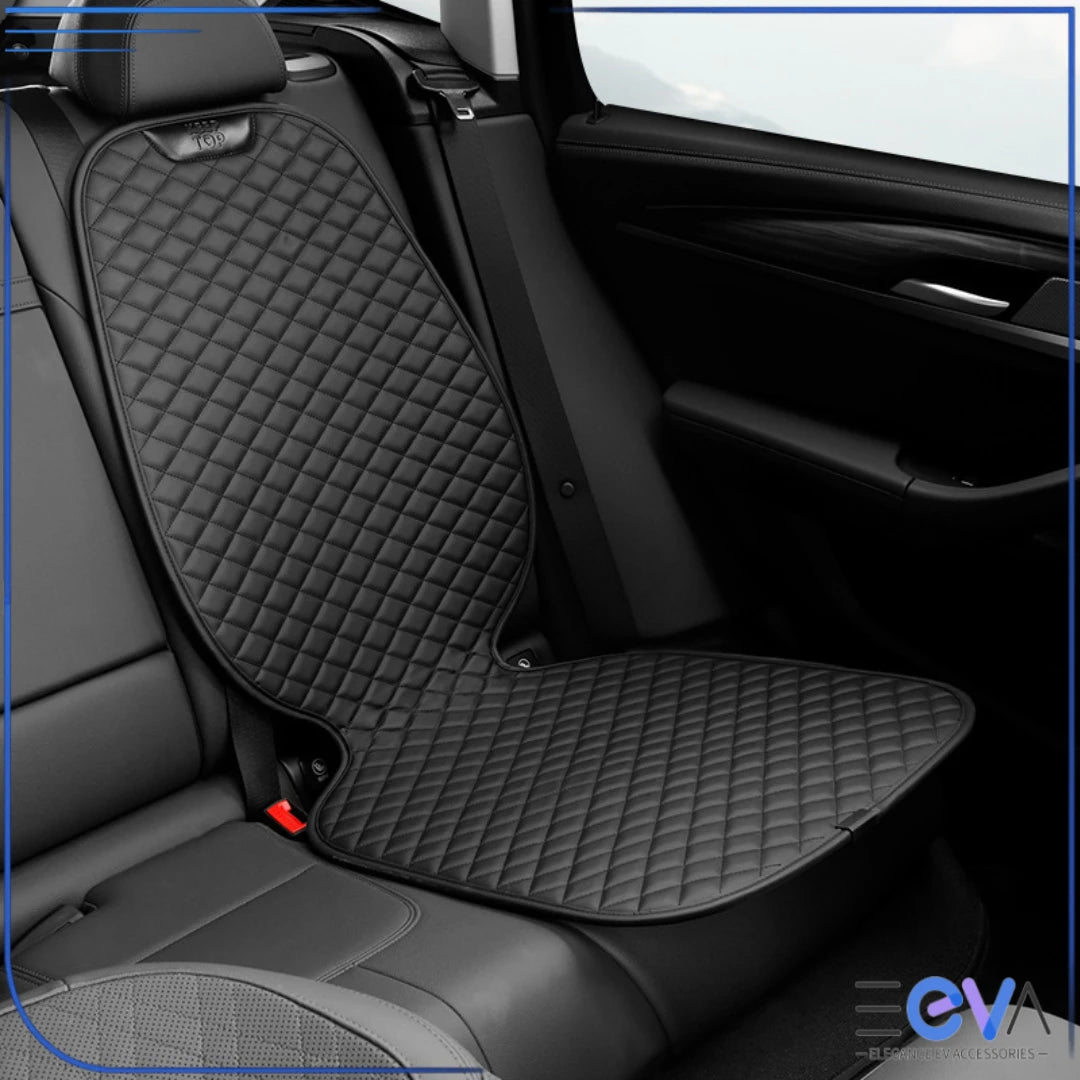 Universal baby car seat protector in black PU leather finish, offering waterproof protection and premium look from EEVA Store Australia.