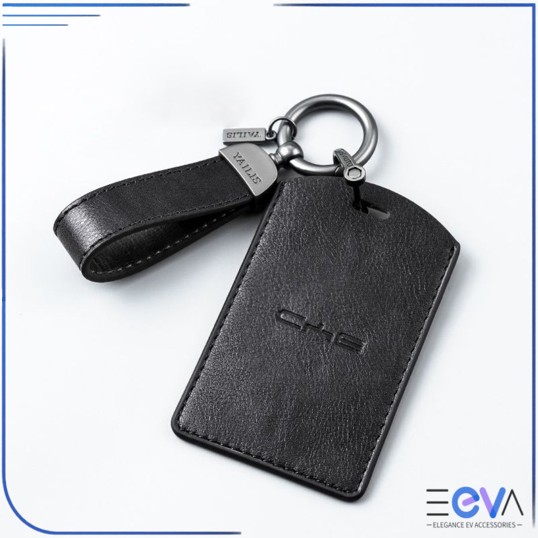 Black leather NFC card holder for BYD with keychain strap – EEVA Store