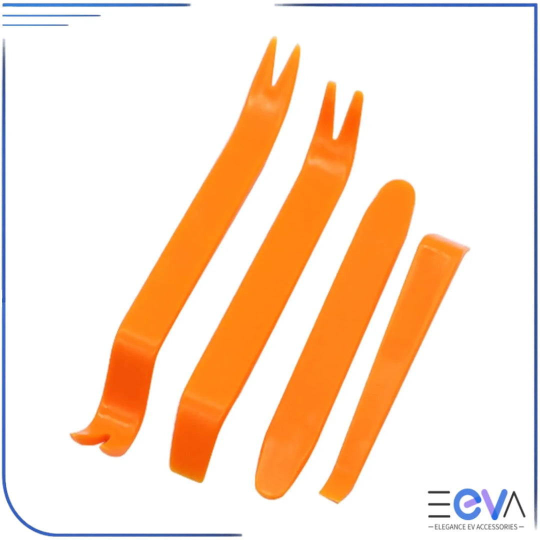 Car trim removal tool kit showing four plastic pry tools for safe interior panel and trim removal from EEVA Store Australia.