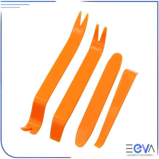 Car trim removal tool kit showing four plastic pry tools for safe interior panel and trim removal from EEVA Store Australia.