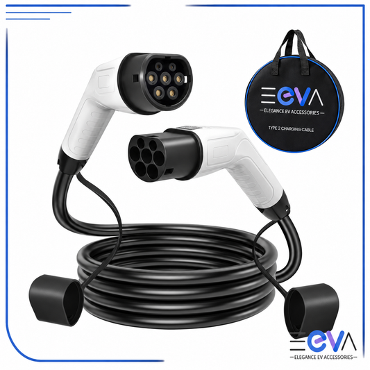 Type 2 charging cable with a black EEVA carry bag, blue trim and black handles.