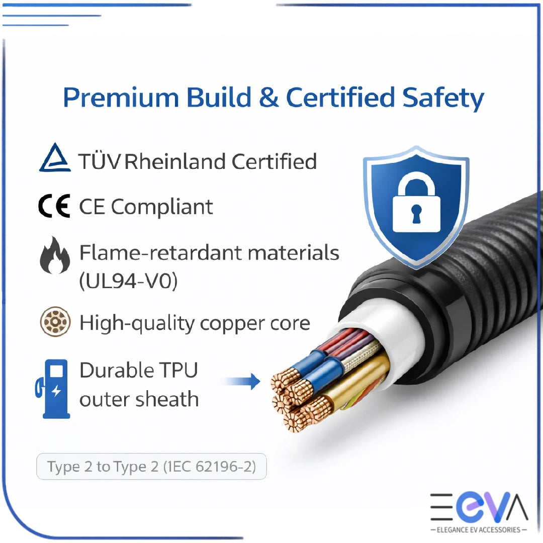 Type 2 to Type 2 EV charging cable certified safety and durable build from EEVA Store Australia.