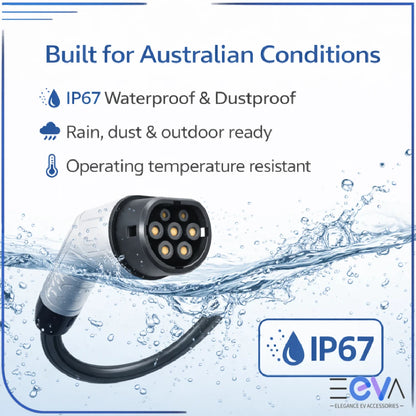 Type 2 to Type 2 EV charging cable IP67 waterproof and dustproof from EEVA Store Australia.
